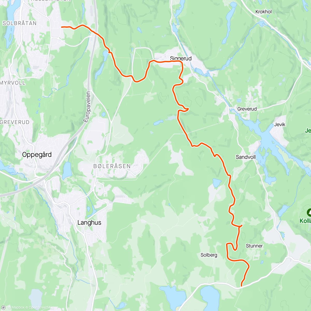 Map of the activity, 2024/4/24 DNT - Ski-Siggerud over Stunneråsen, og så hjem 😅