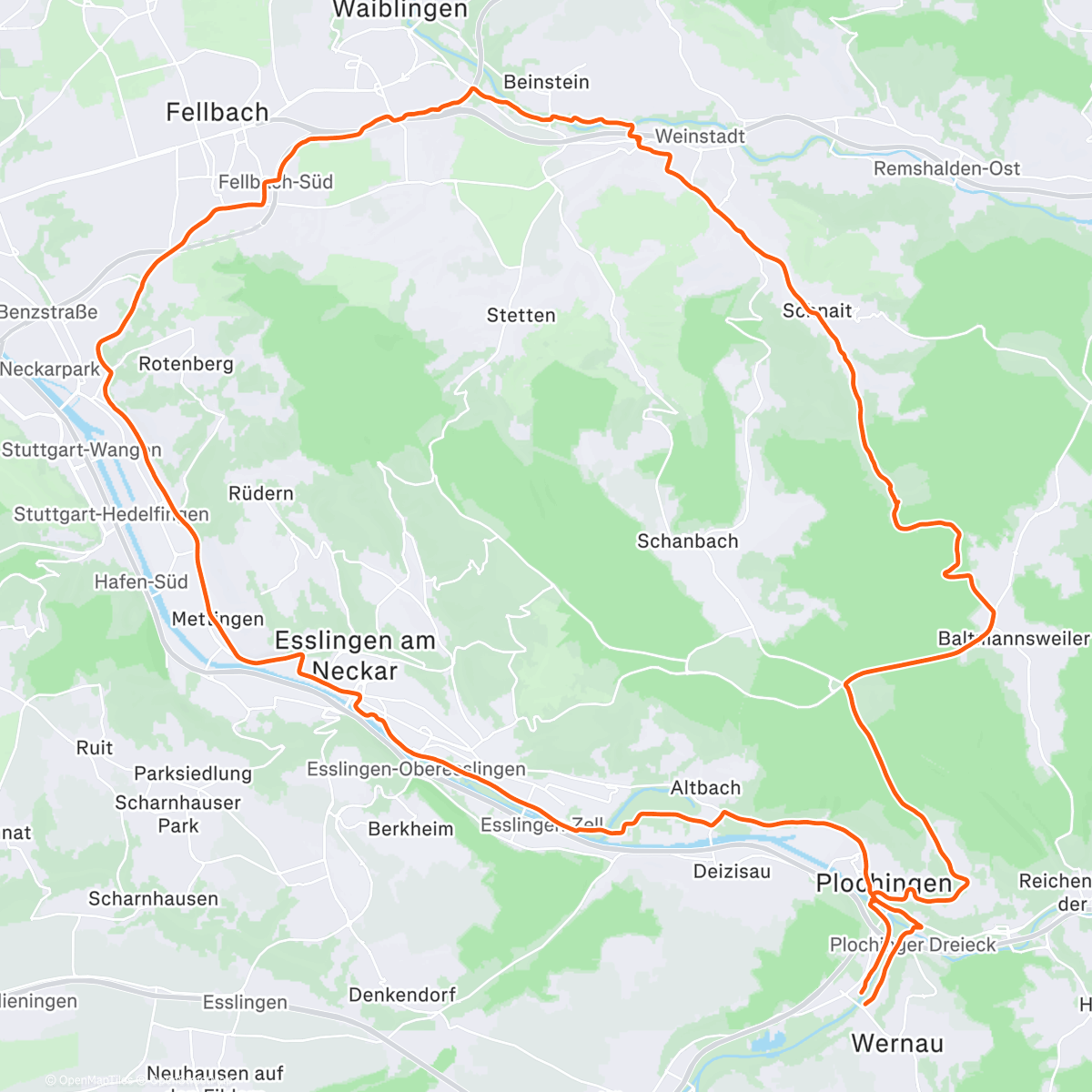 Map of the activity, Neckar, Rems und Schurwaldrunde 🥶 - Festive 500