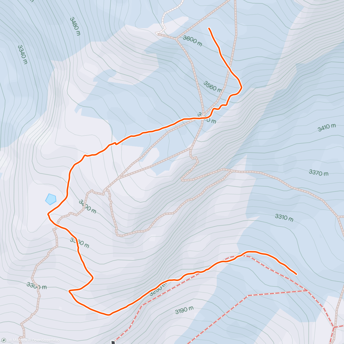 Map of the activity, 1200-3200m skilift then Rf Gnifetti (3608m)
