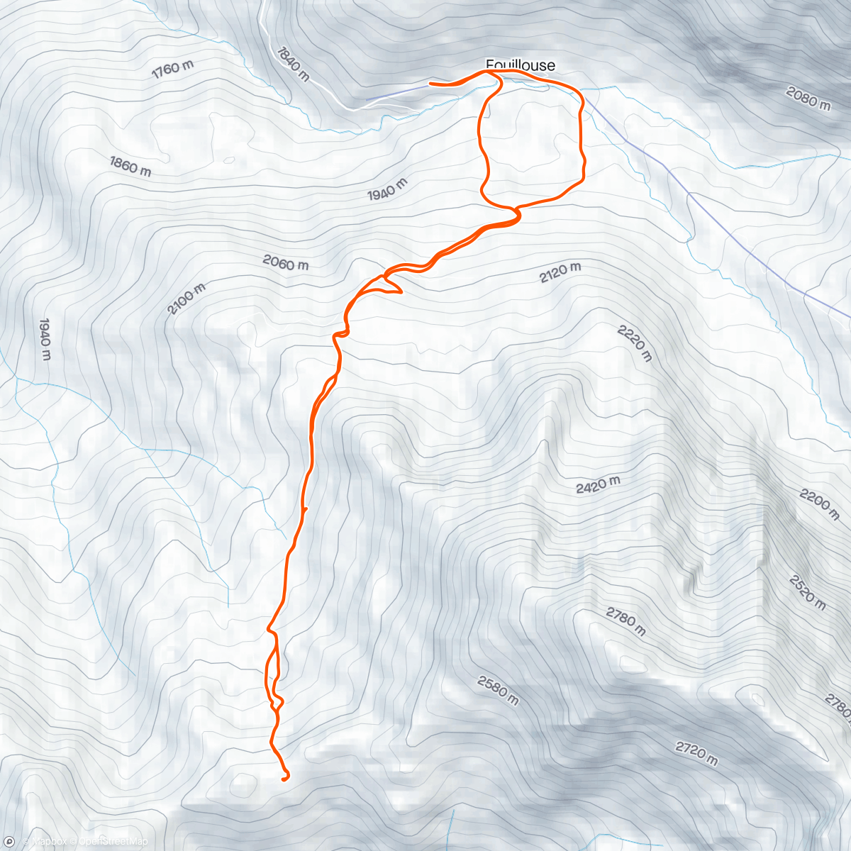 Map of the activity, Col de Mirandol