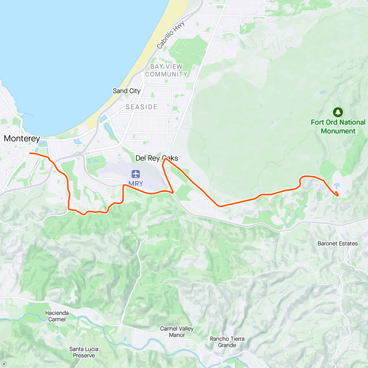 Map of the activity, Ride to Laguna Seca