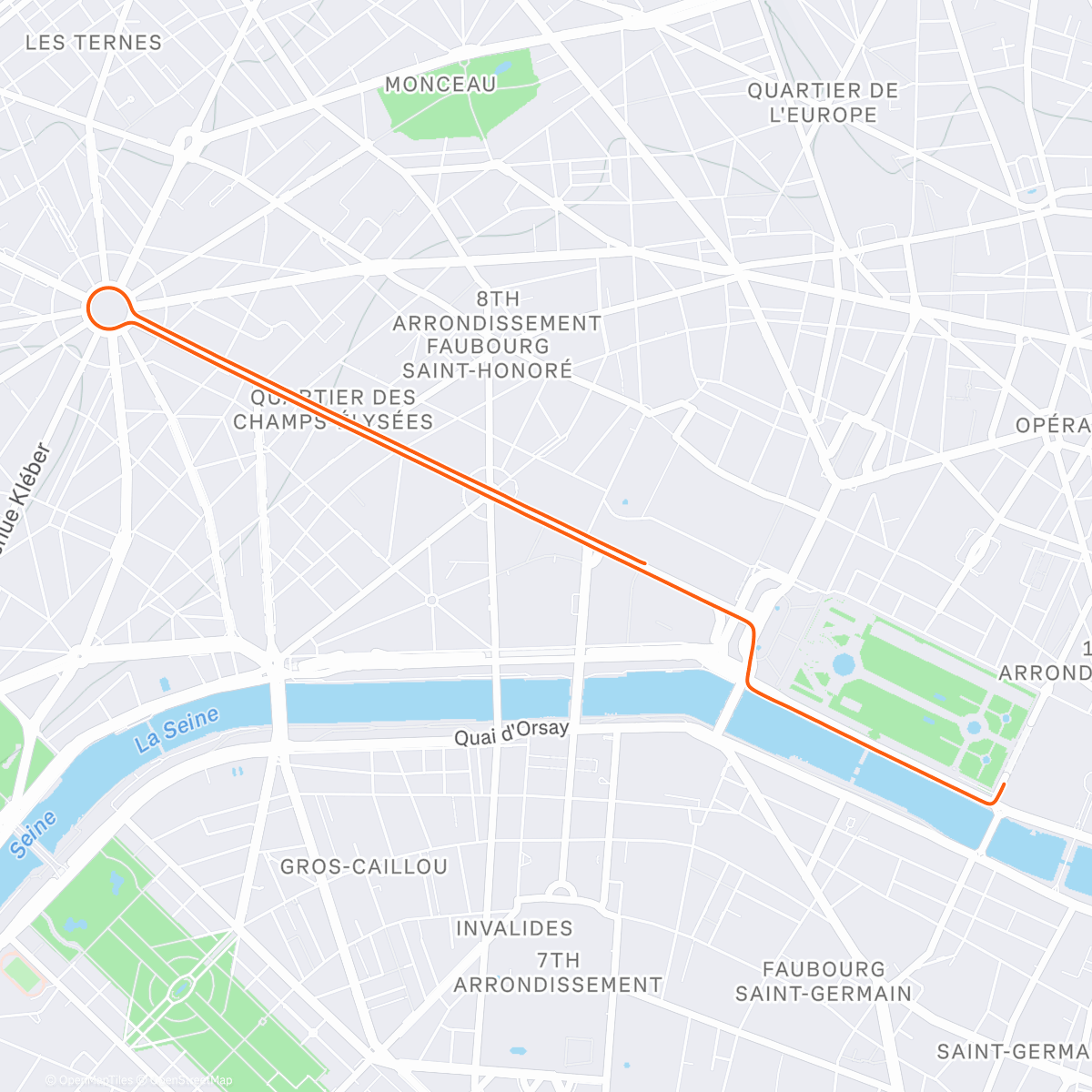 Map of the activity, Zwift - Champs-Élysées Run in Paris