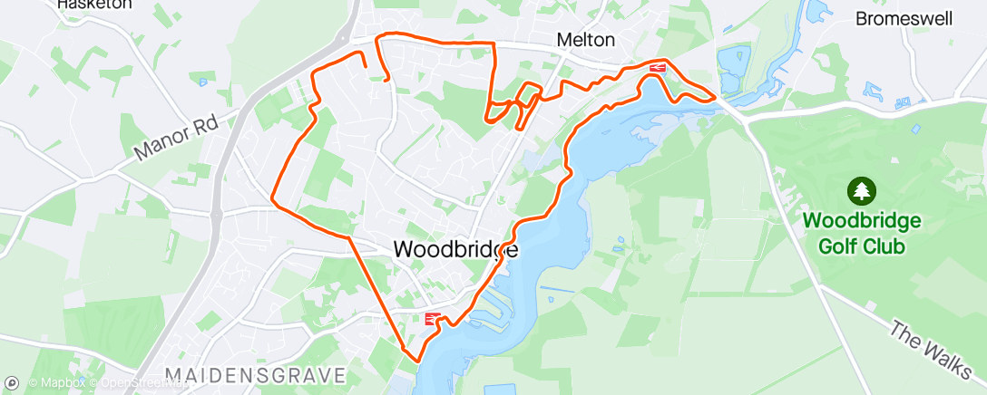 Map of the activity, Afternoon run …forgot to restart watch down by the river 🤣