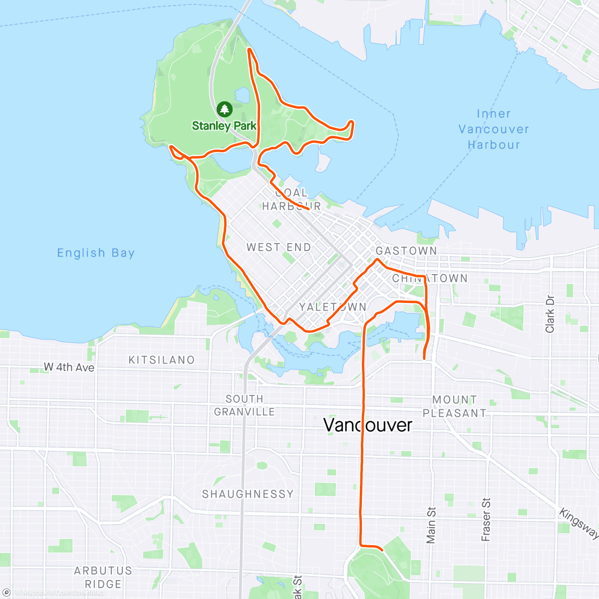 アクティビティ「BMO Vancouver 1/2 Marathon」の地図