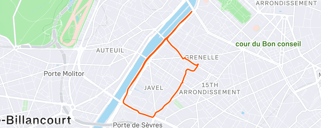 Map of the activity, Course à pied en soirée