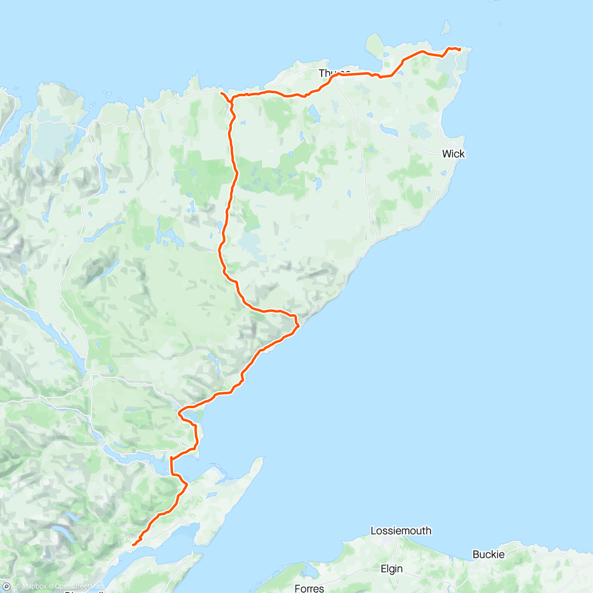 Map of the activity, LEJOG Day 8 (last) - Alness to John O Groats