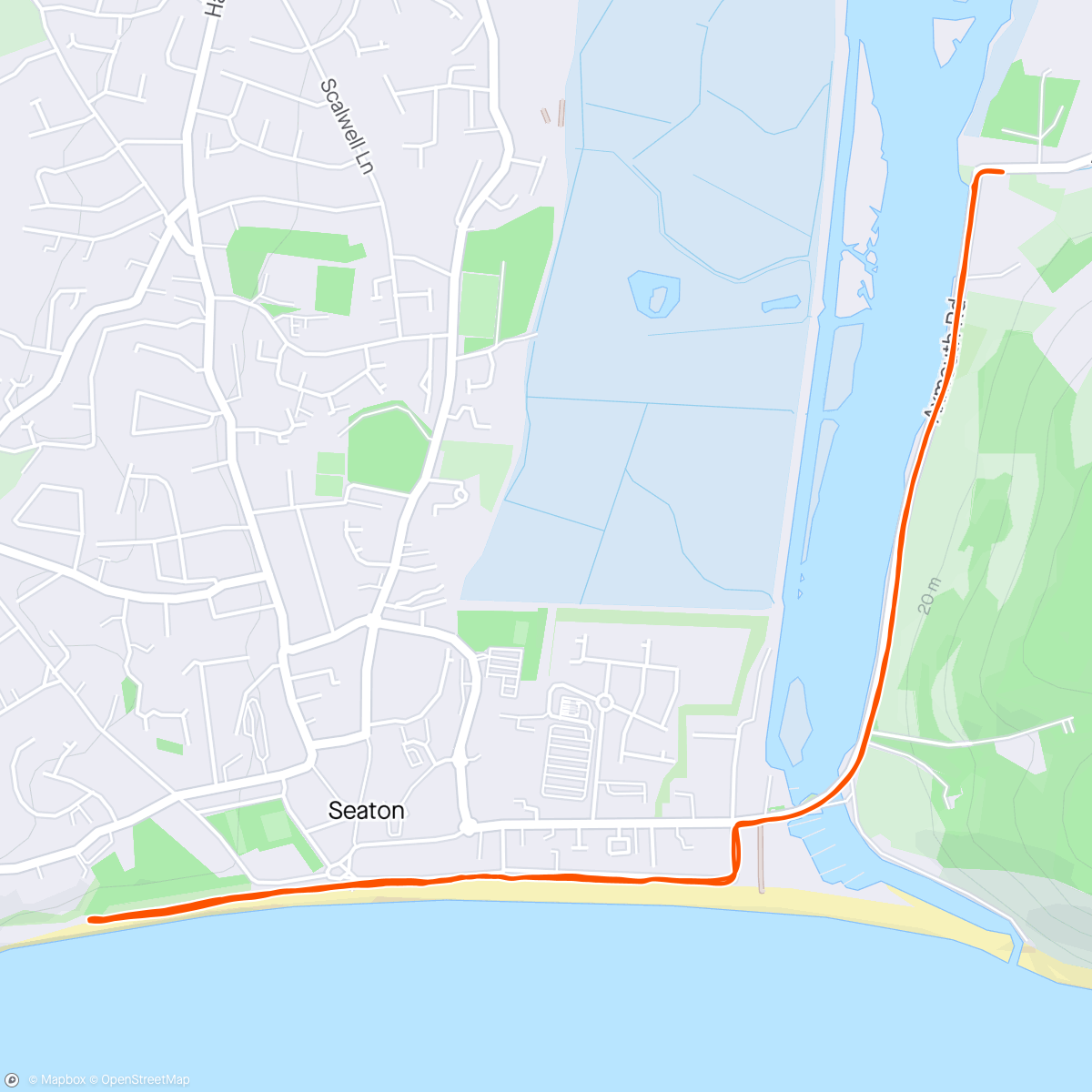 Map of the activity, 6 @ 6 mins run; 1 min walk