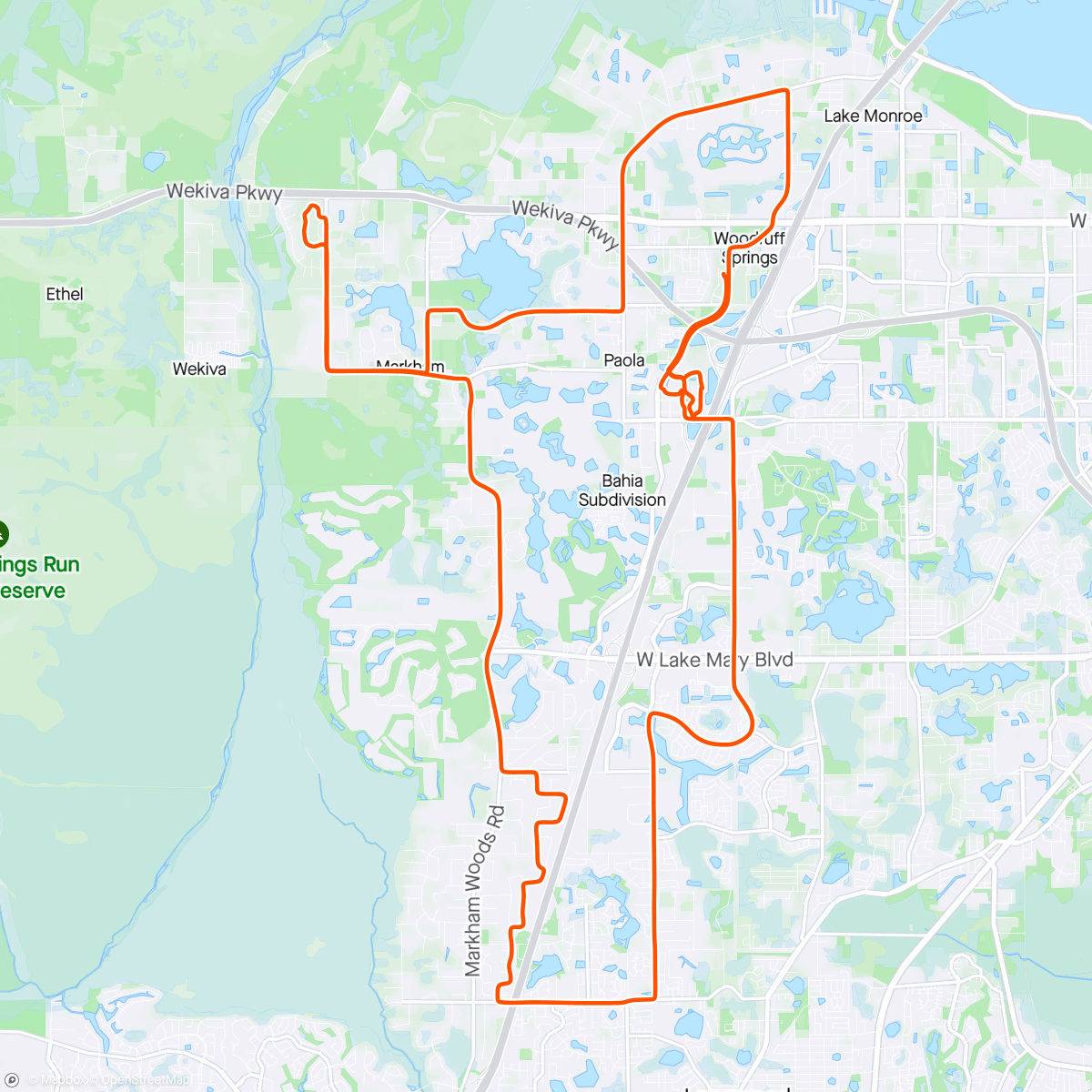 Map of the activity, Seminole Cyclists Sunday B-Fast Breakfast Ride