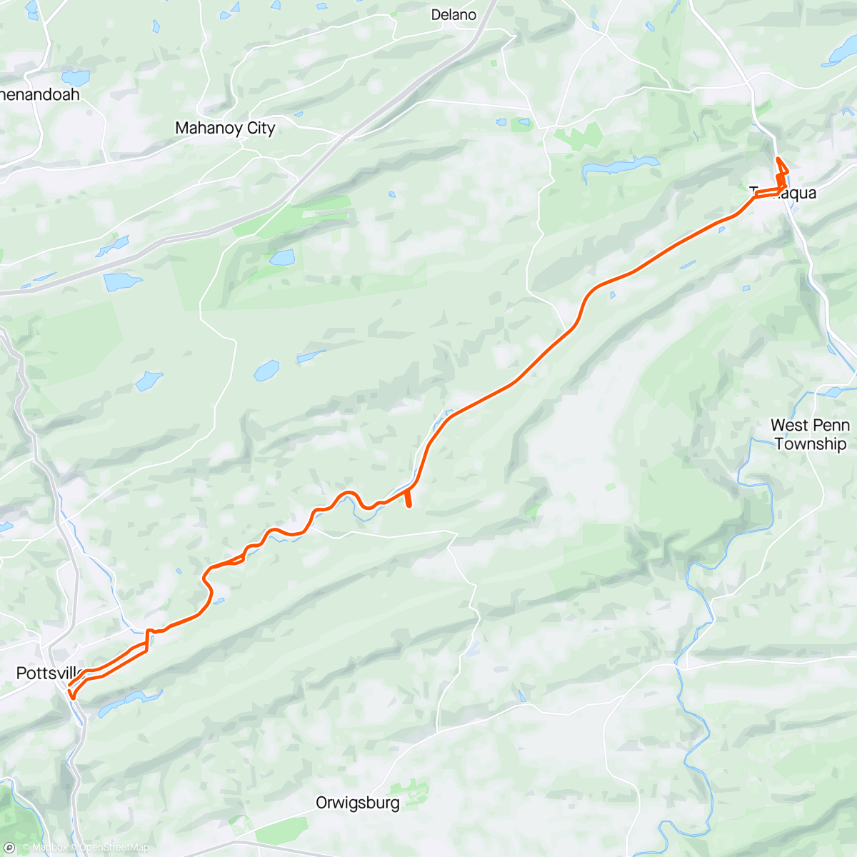 Map of the activity, Tamaqua, short training ride.
