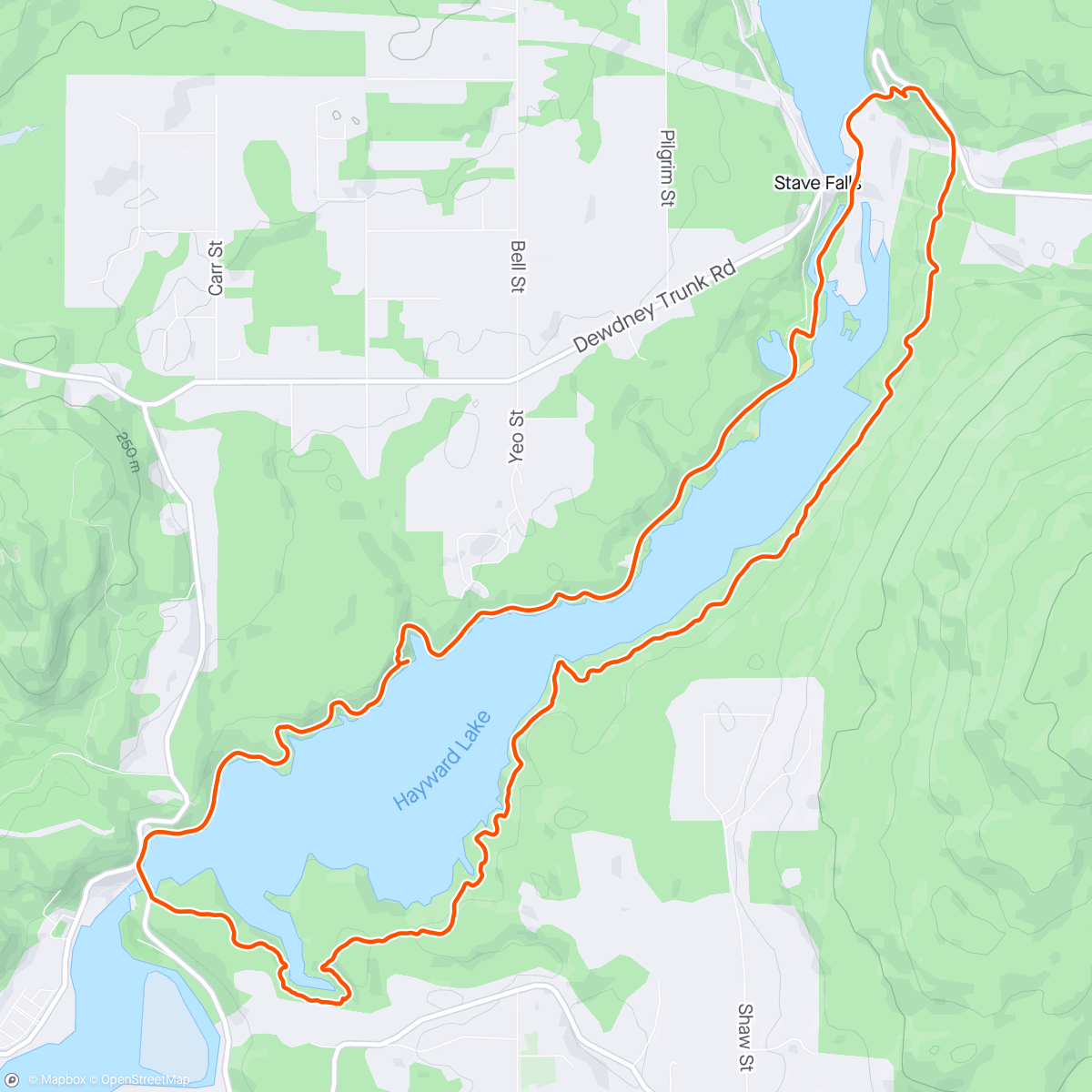 Map of the activity, Hayward speed hike.