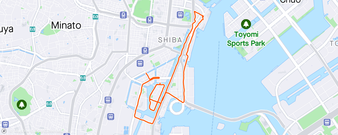 Map of the activity, Afternoon Run Around Tokyo between meetings