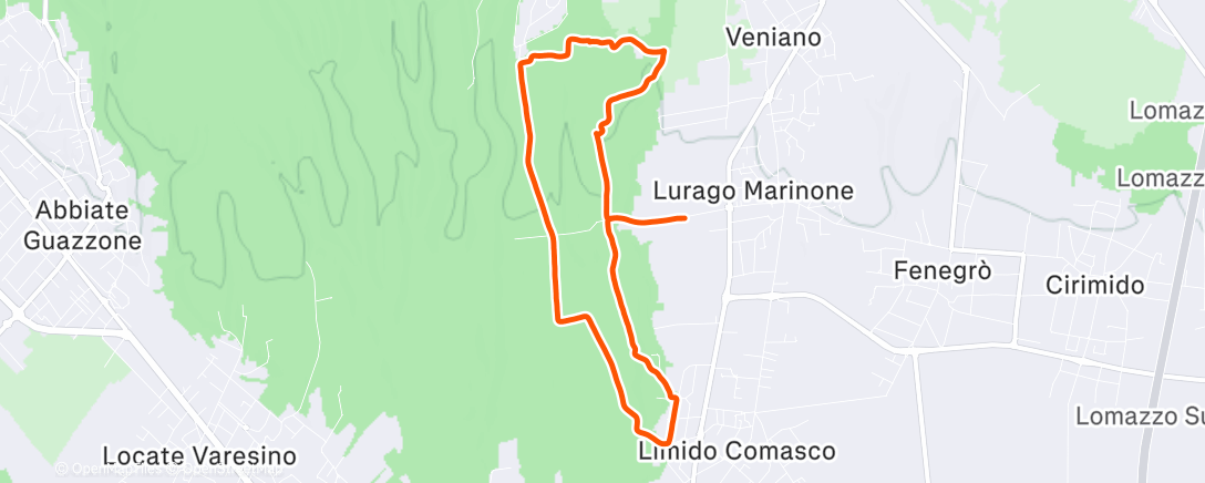 Map of the activity, Sessione di trail running serale
