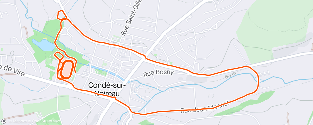 Map of the activity, Entraînement du mardi avec mon coach. 5km echauff, 15×30 sec, 10min recup.