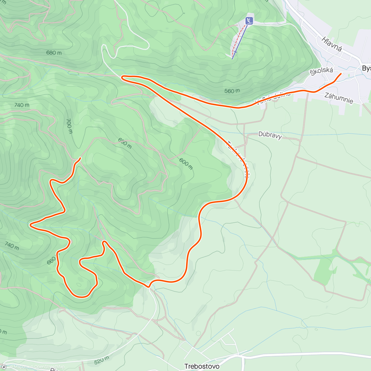 Mapa de la actividad (MTB časovka do vrchu- Jarný šprint- Bystrička)