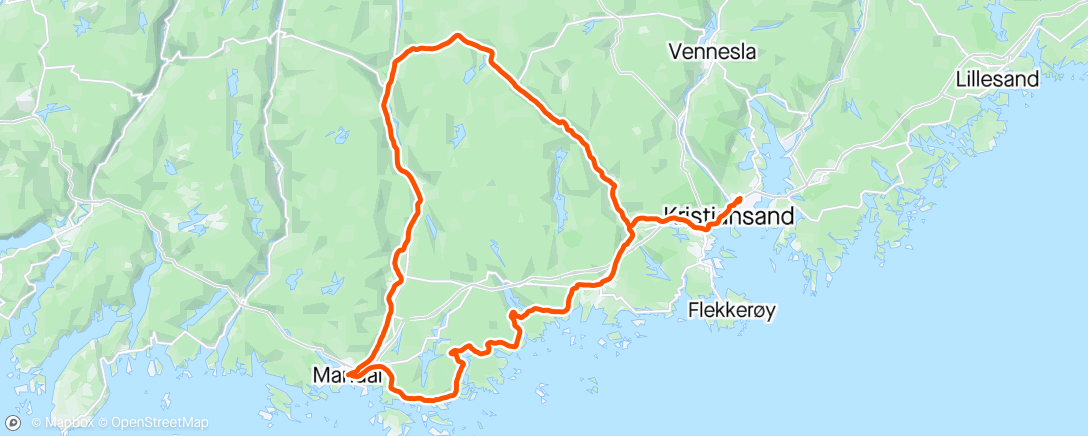 Map of the activity, KCK Lørdagstur til Mandal