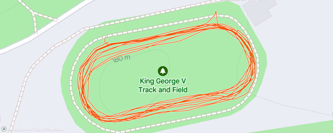 Map of the activity, Run 5 x 600m walk 200m. It's hard getting back into it