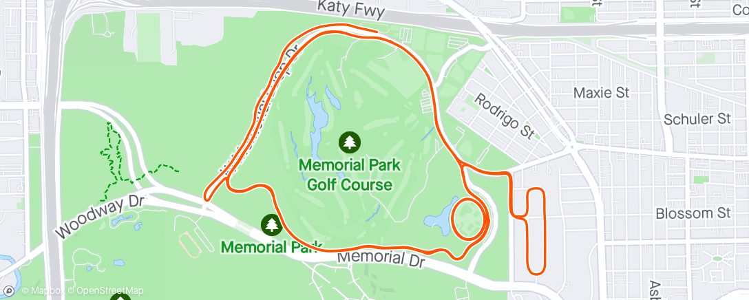 Carte de l'activité I very rarely title my runs….but this one is called when you lose power again since yesterday at 1 pm and still don’t have it, you only get 25 minutes of sleep, so you make a very logical decision and decide to do an angry run at Memorial Park.  😂😂😂