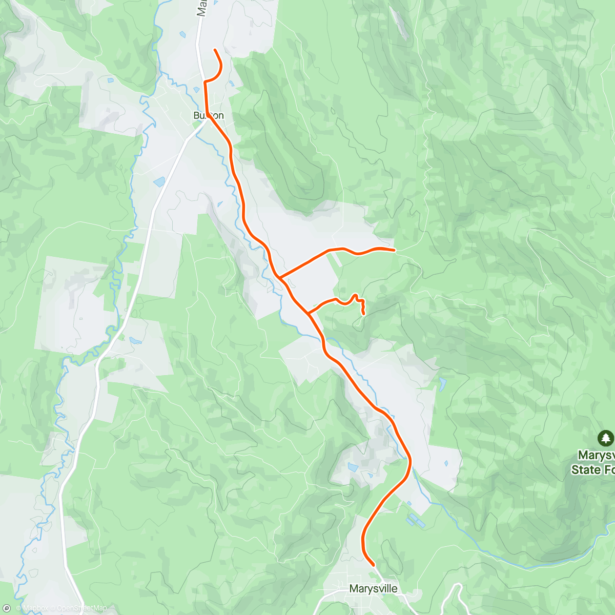 Map of the activity, Buxton loop including side dishes of Mt Margaret & Eagles Nest Roads