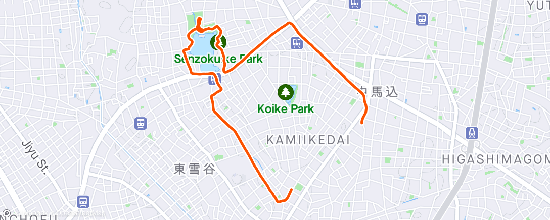 Map of the activity, Cherry Blossoms Viewing Run to Senzokuike Park 5km
