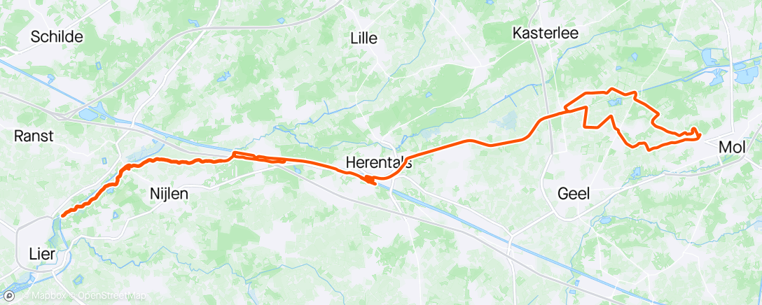 Map of the activity, Lier via kanalen en de Kleine Nete