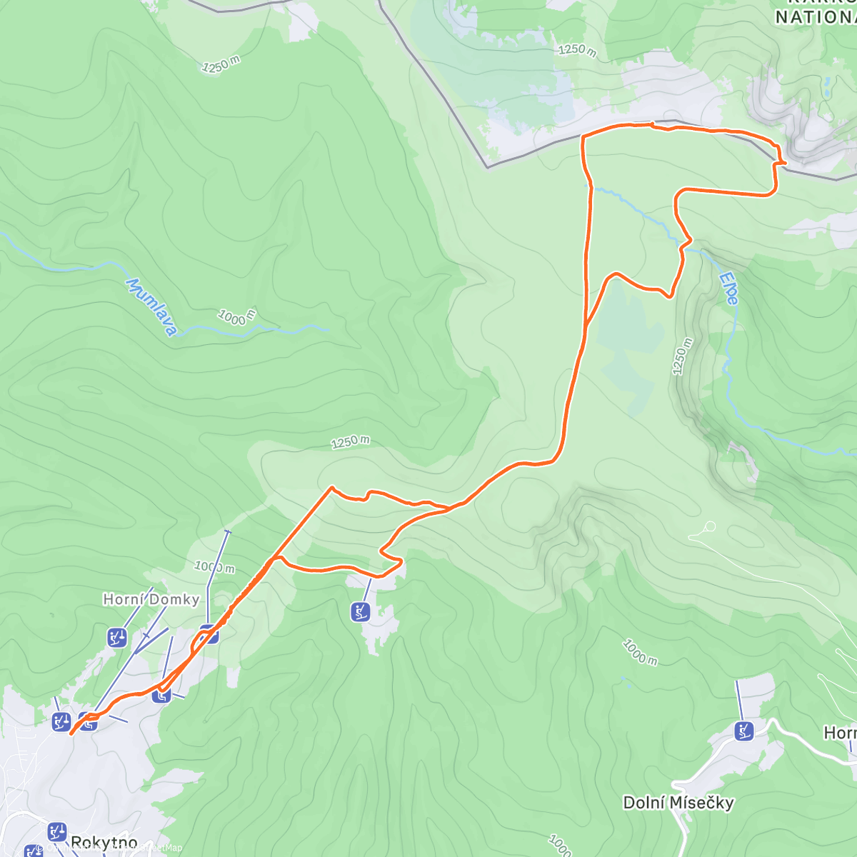 Карта физической активности (Krkonoše v ledu, takže pěškobus)