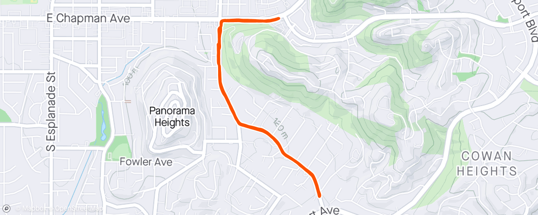 Map of the activity, Warm Up.....5 x 2 minute hill repeats (solid) with 1'30" rest cool down 15 minutes