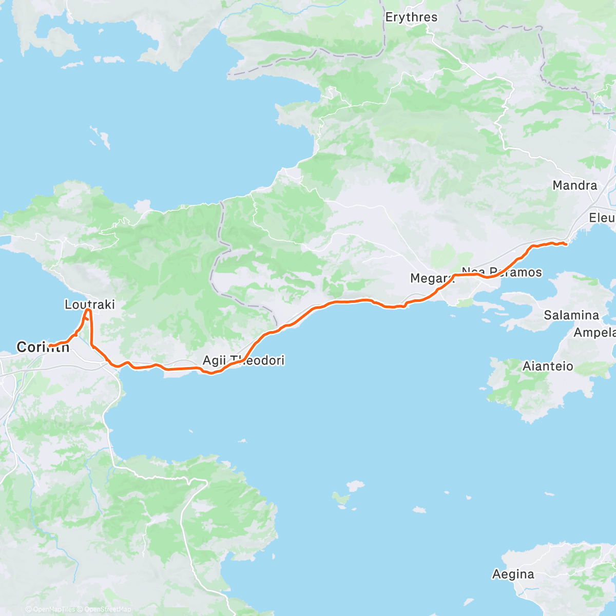 Map of the activity, Day 101 - Corinth to Wild Camp