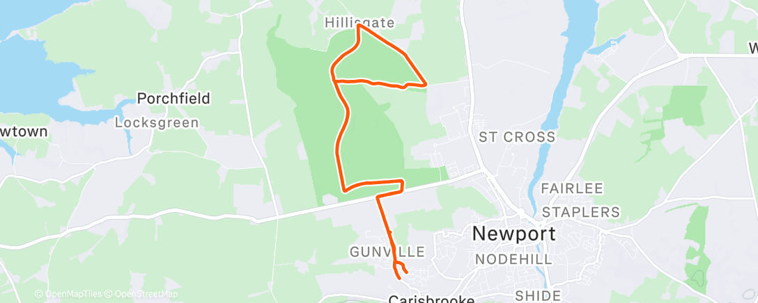 Map of the activity, Parkhurst run with Mike