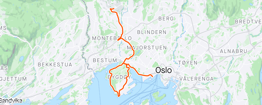 アクティビティ「HK 8-10, OLF BygdøyRunden og Frognerkilen til utepils på Aker Brygge」の地図