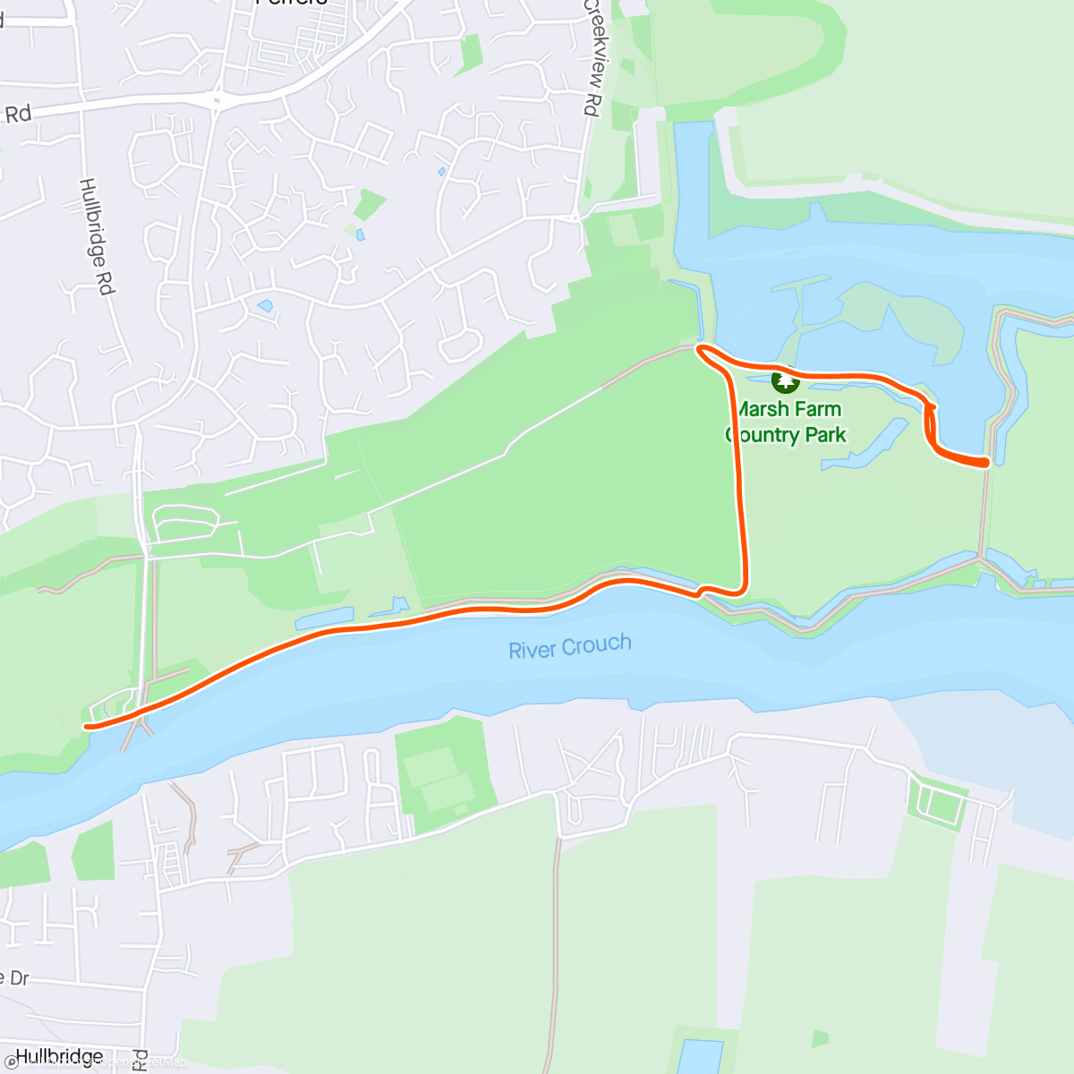 Map of the activity, Tail walk with Freddie at South Woodham Ferrers