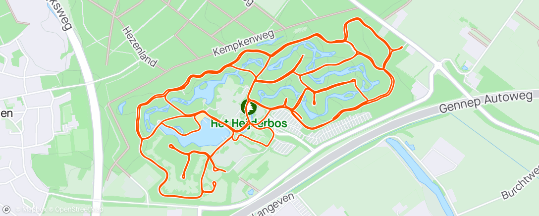 Карта физической активности (90min duurloop zone 1. 
Centre Parcs Het Heiderbos uitgespeeld.)