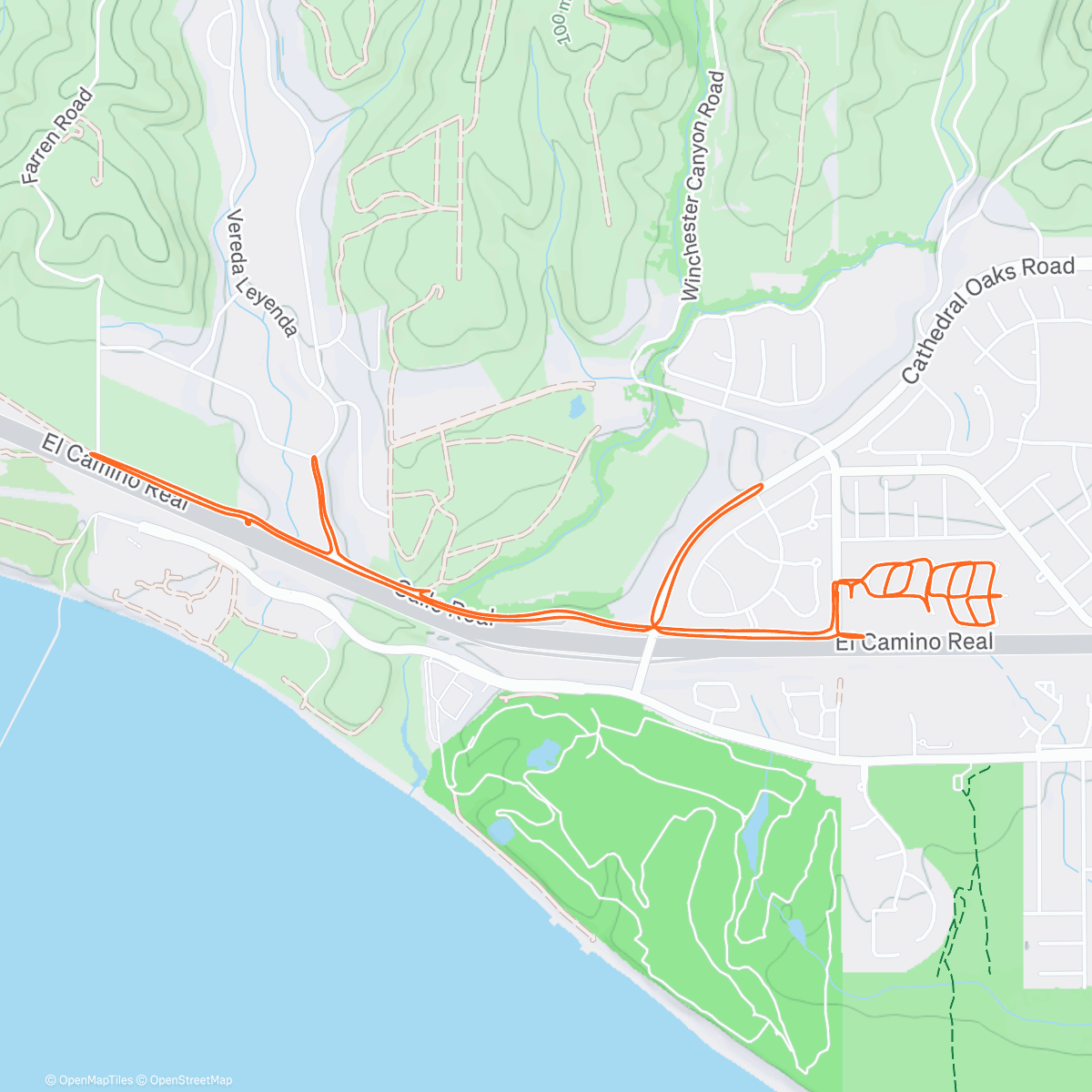 Map of the activity, Morning Run in the rain, Goleta, CA