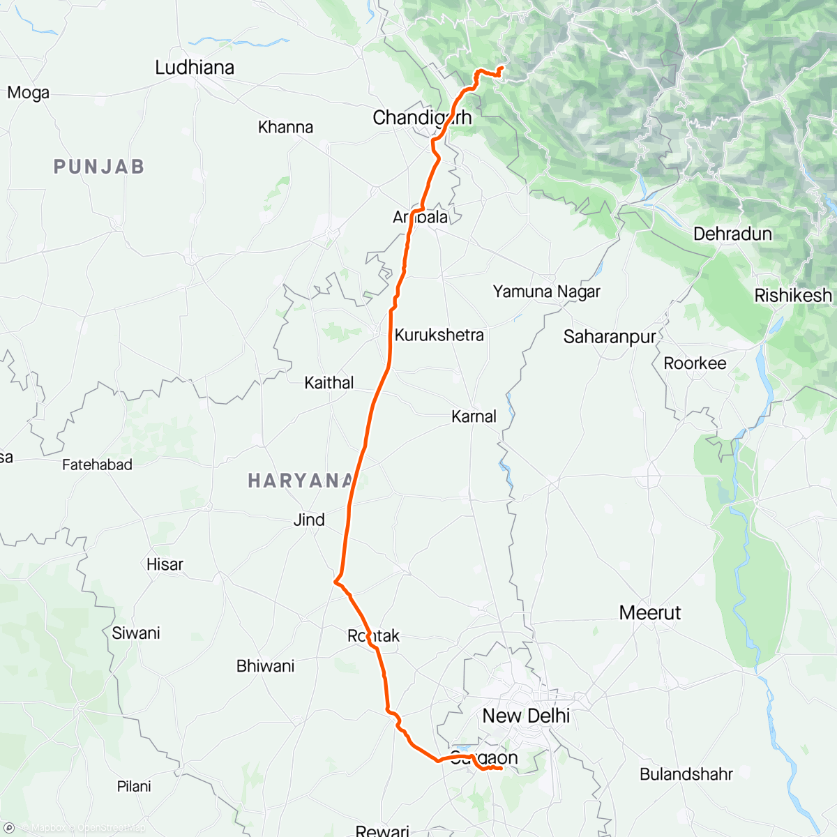Map of the activity, Flèche Vélocio- Team MATT Rocks Solan to Delhi!