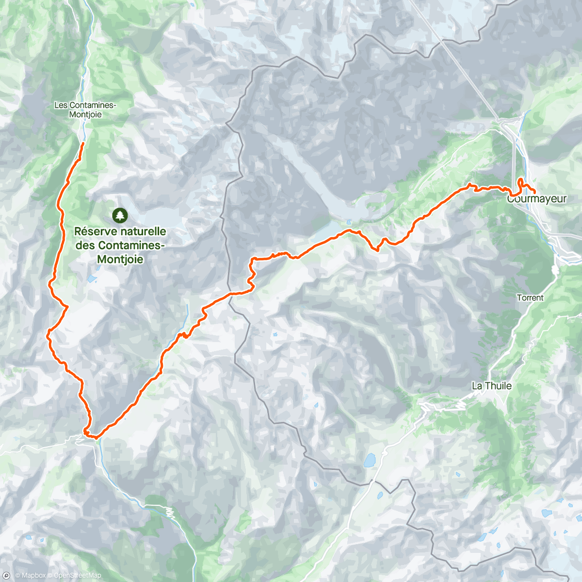 Map of the activity, Contamines to Courmayeur