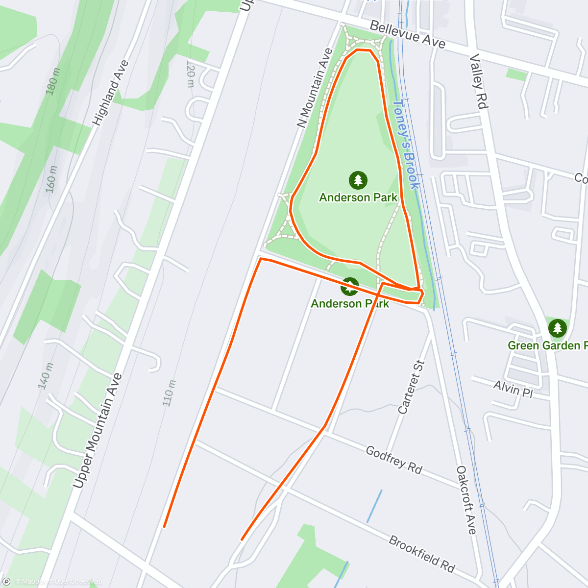 Map of the activity, Fleet Feet Montclair Fun Run