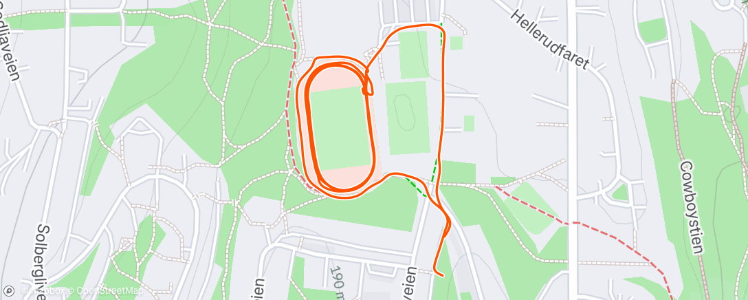 Map of the activity, 10 runder på Arenaen + rolig til og fra