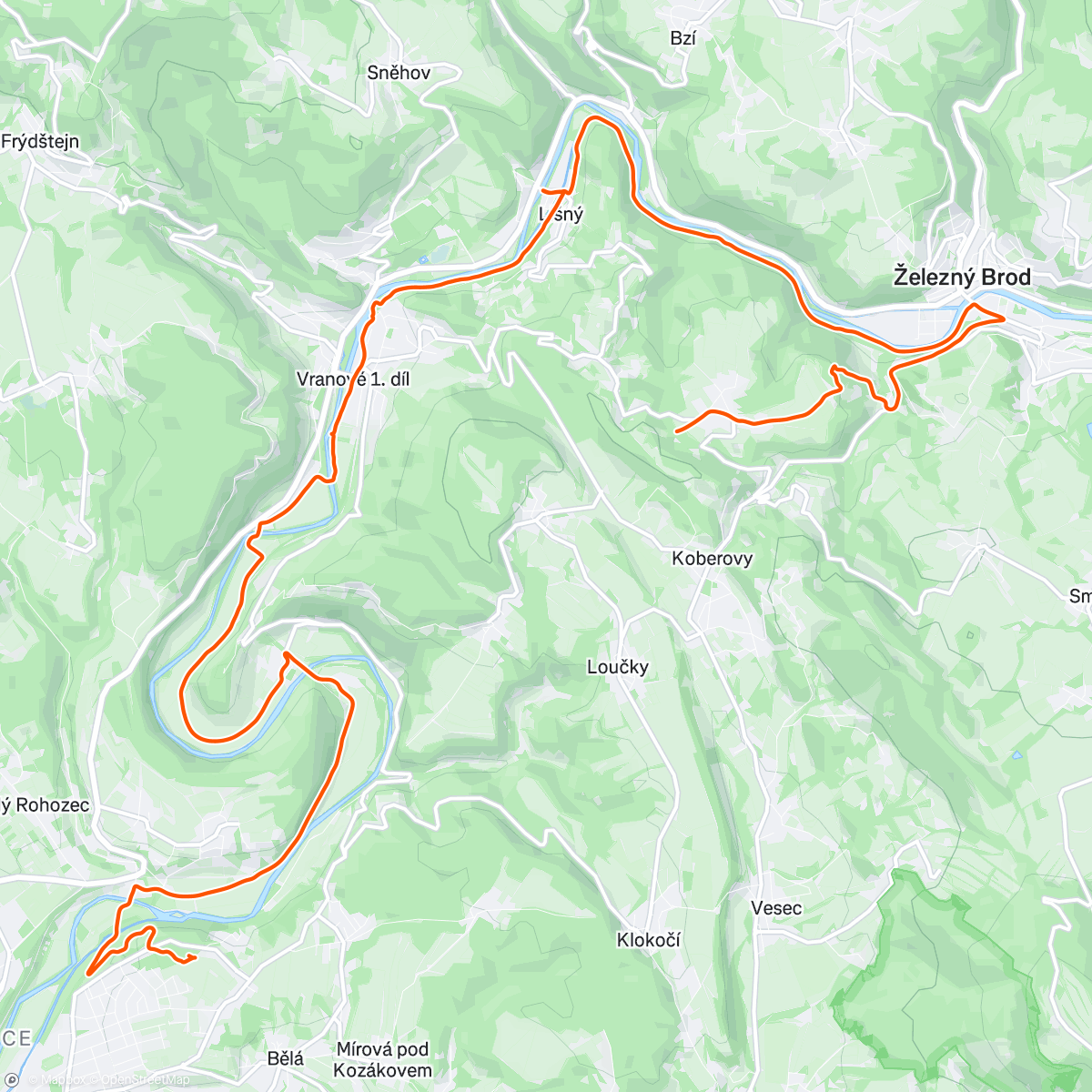 Map of the activity, Nová cyklostezka Železný Brod - Malá Skála