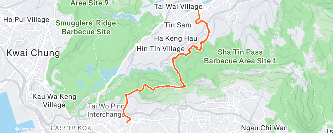 Map of the activity, 新田圍→乾隆古道→九龍坳→畢架山→李鄭屋 #ying