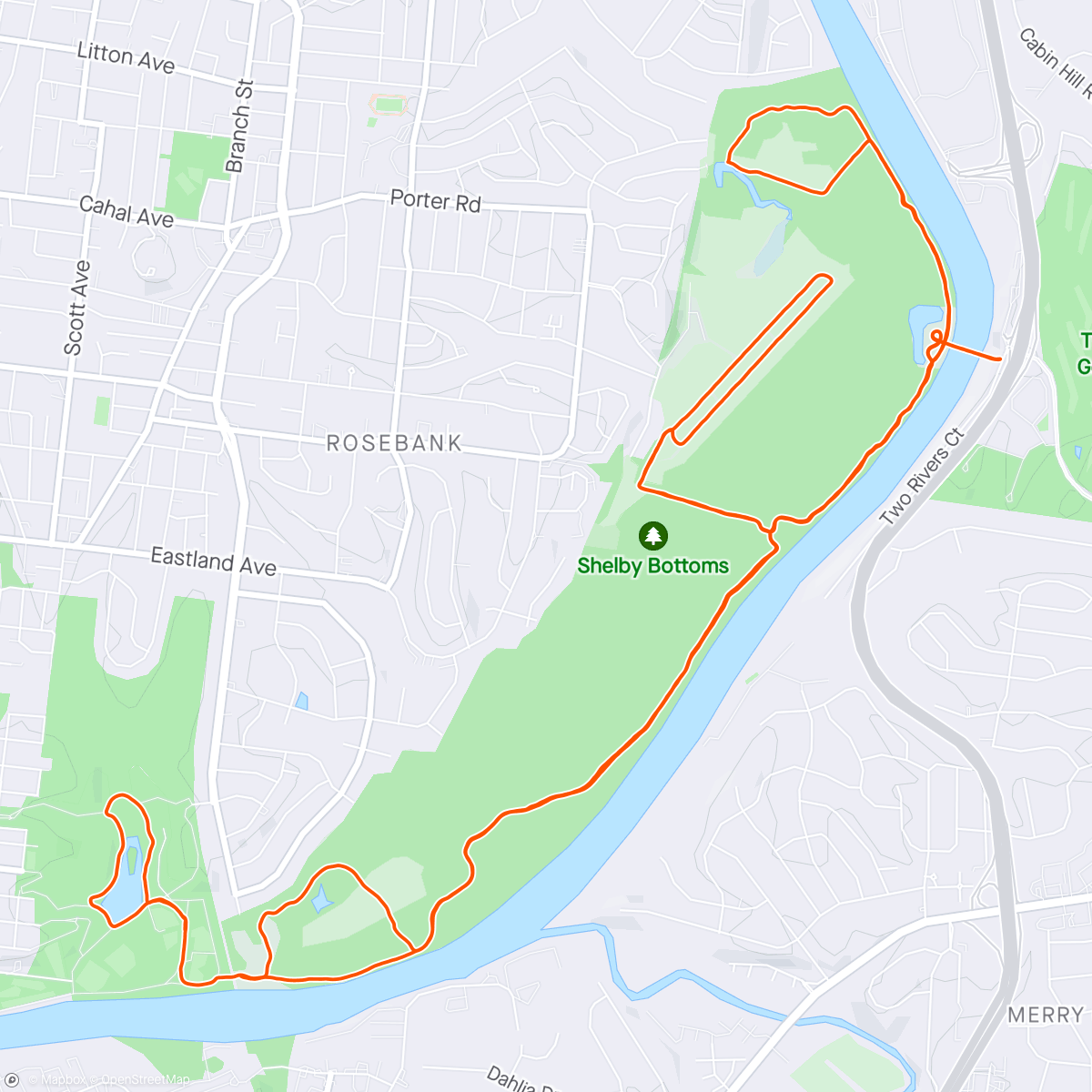 Map of the activity, Nashville St. Patrick’s Day Half