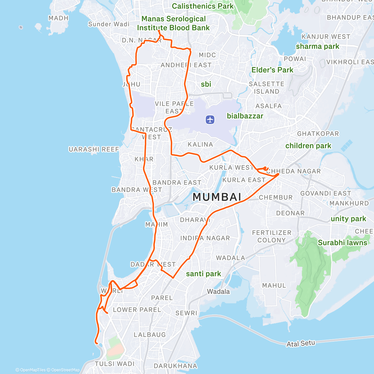 Map of the activity, Morning Ride to Worli Cycling Track