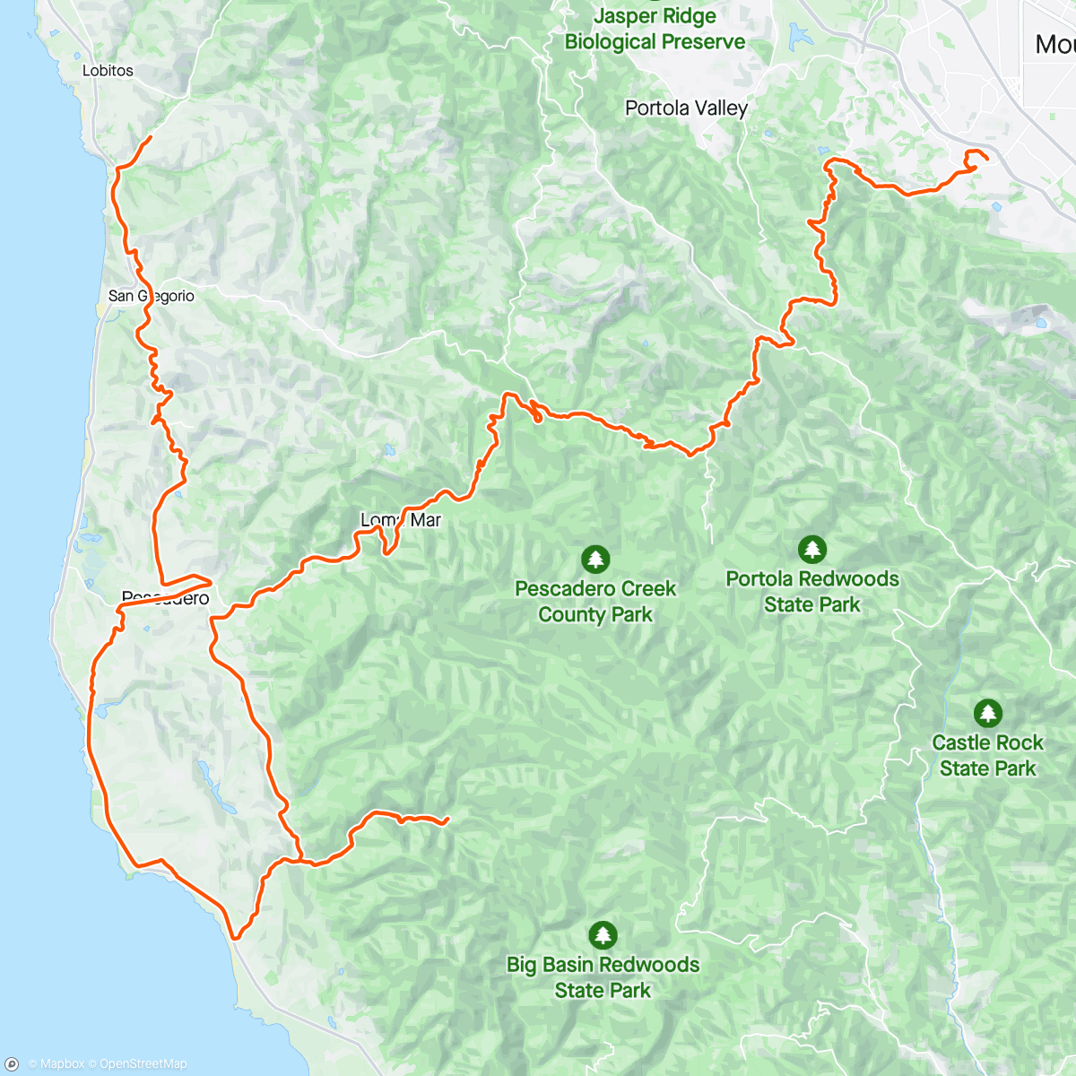 Kaart van de activiteit “Sequoia Century 62 of the 100 mile route.”