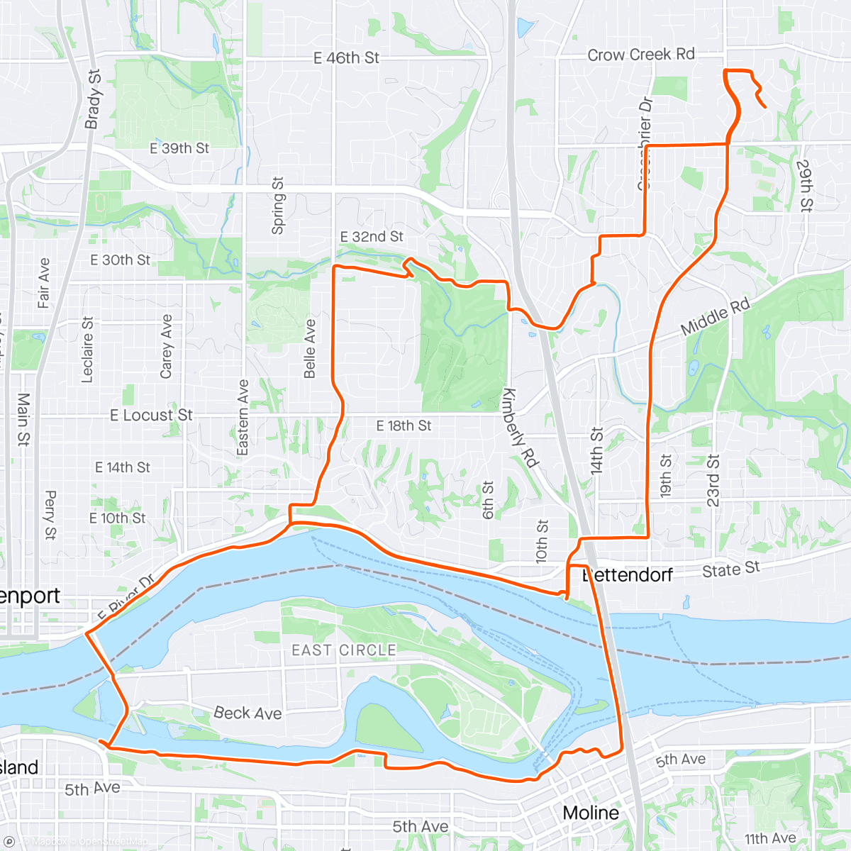 Map of the activity, Bettendorf by bike path 🚣‍♀️