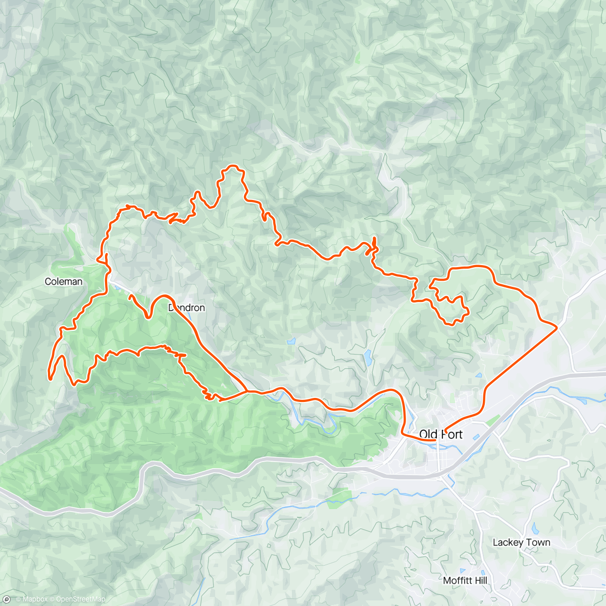 Map of the activity, Jarrett Creek, Star Gap, Bernard Mountain, Old Fort with Travis Hill