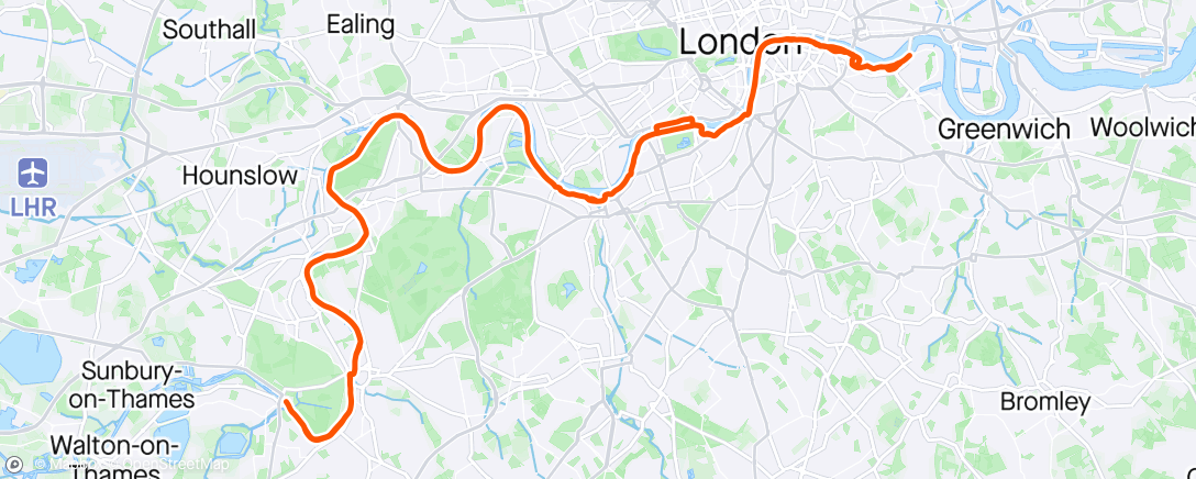 Map of the activity, Night Run to Hampton Court