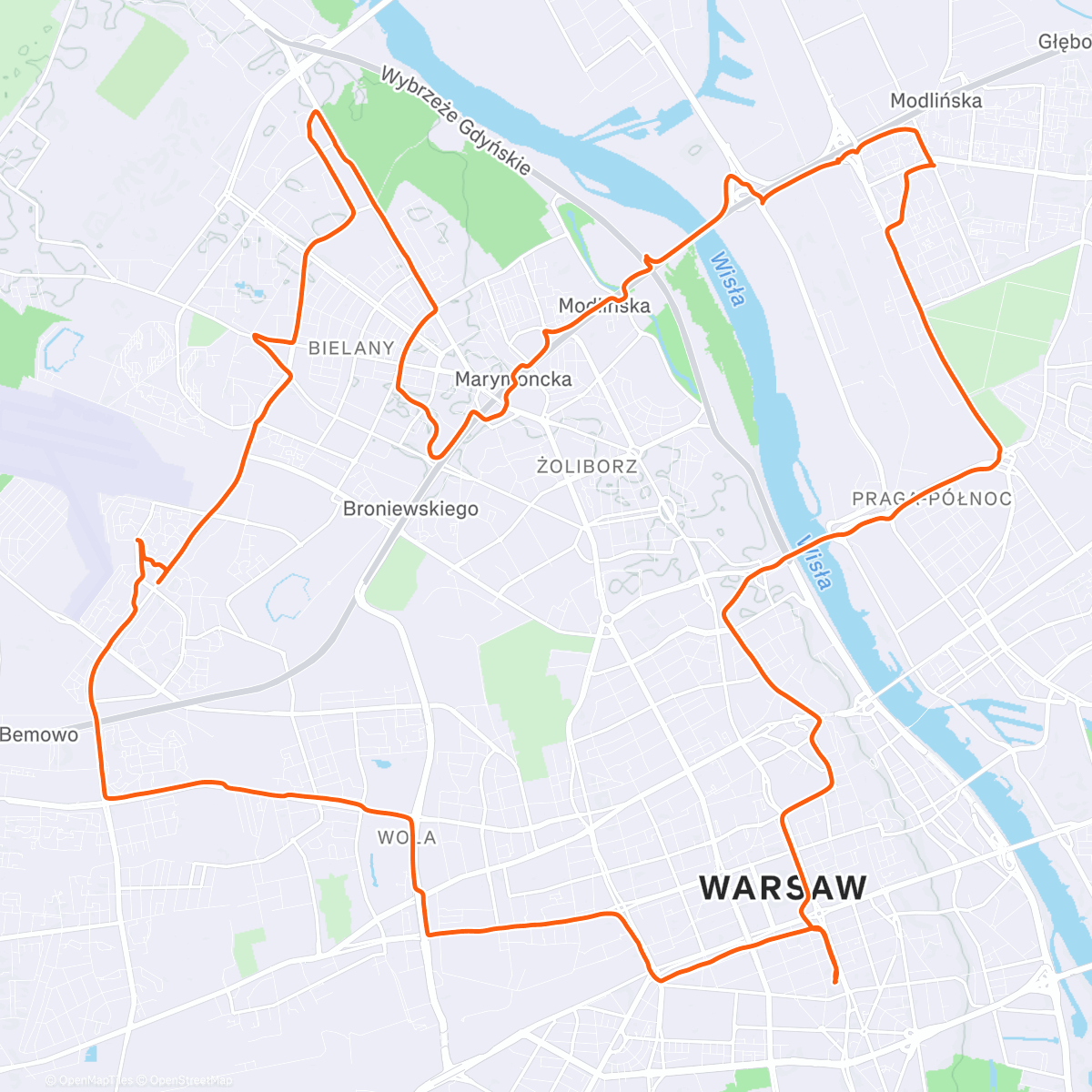 Map of the activity, Wieś Wawrzyszew i miasto na Bródnie