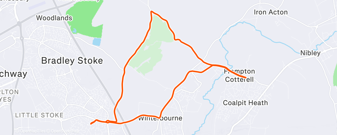 Map of the activity, 3rd Bike with no gears. Hill reps it is then