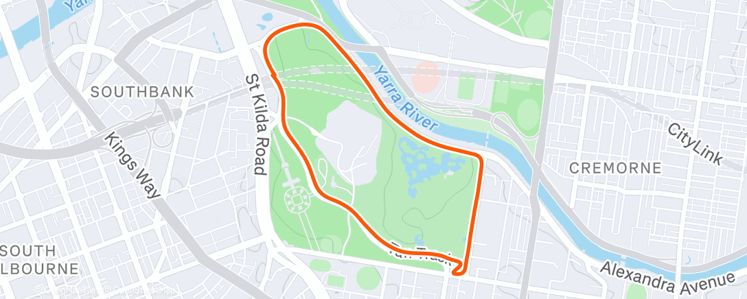 Map of the activity, Melbourne - 4km 2.5mi #tantrack - Runmeter