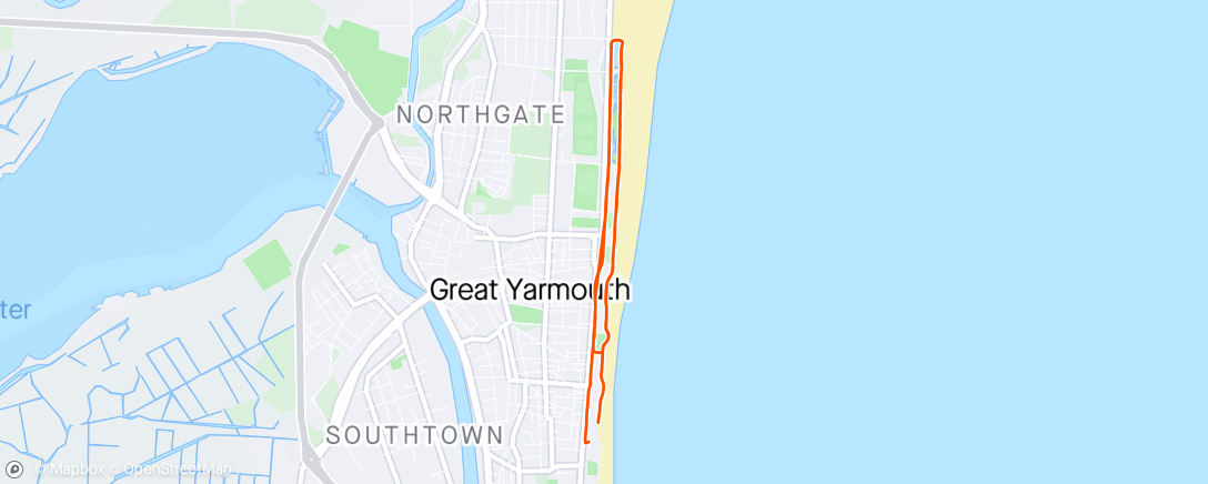 Map of the activity, Great Yarmouth 5 mile series race 1 ⛈️☔️ watch messed up a bit