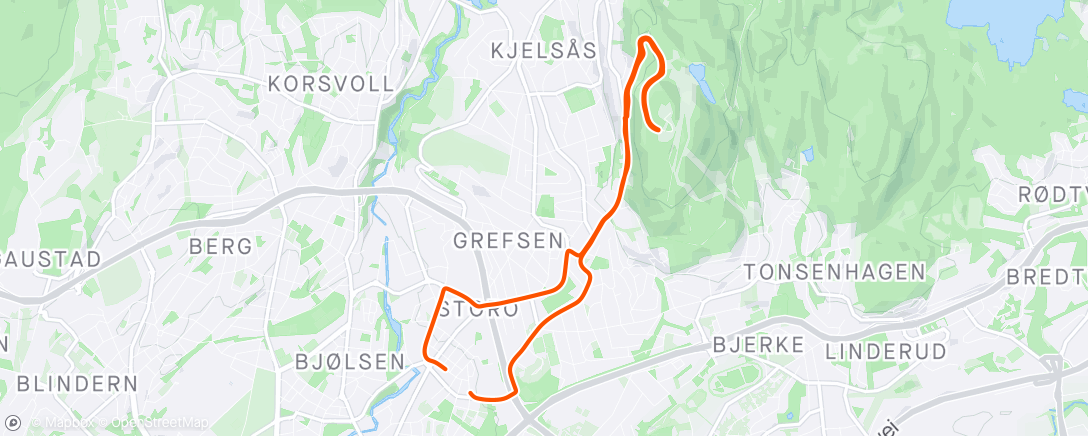 Map of the activity, 10x drøye 5 min i Grefsenkollen 🐳