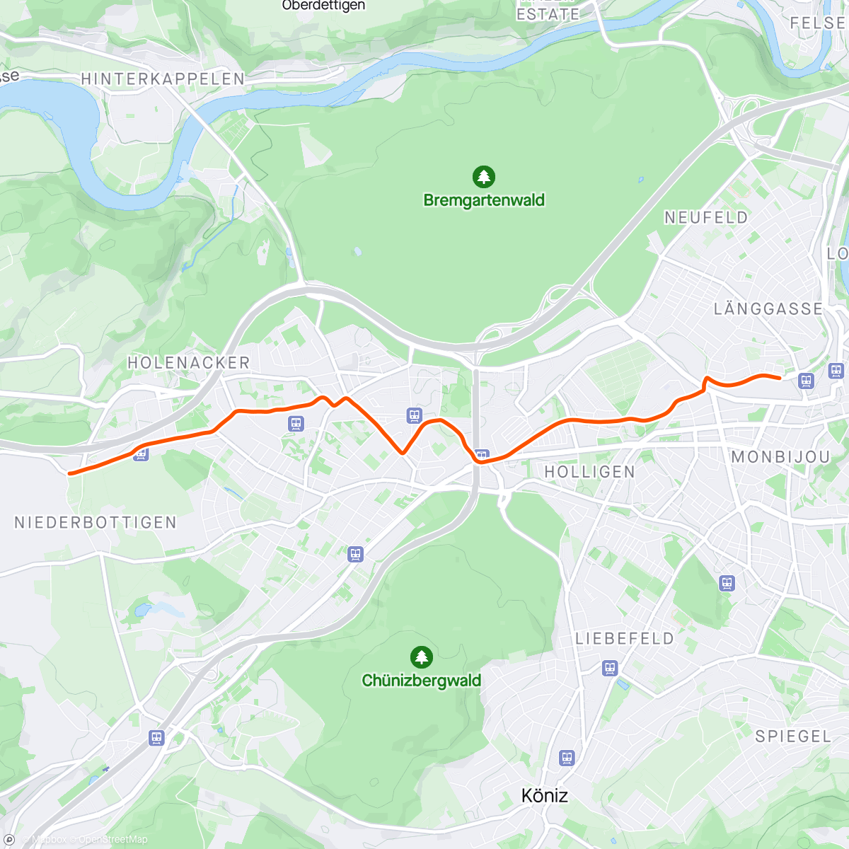 Map of the activity, Büro to Inselplatz 😎 to 🚉